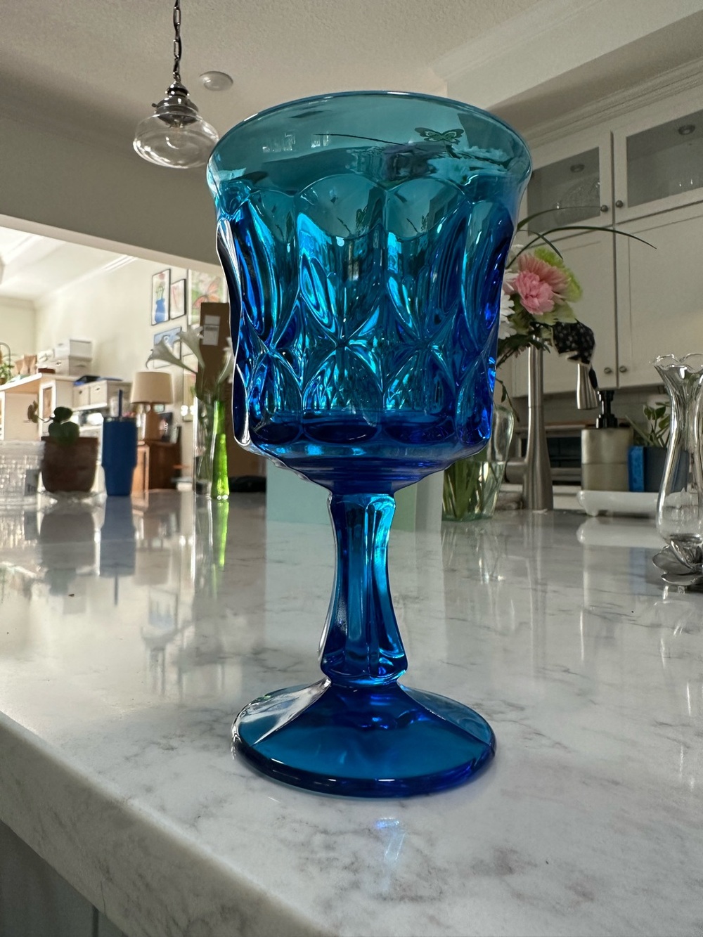Noritake Blue Pressed Glass Goblet